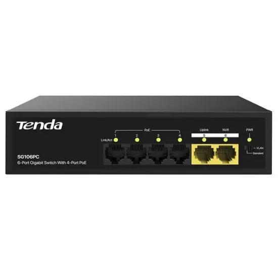Tenda S106PC 6-Portlu 10/100 Mbps Lite PoE Uplink Switch (4 Port PoE Destekli 55W Toplam Güç) resmi
