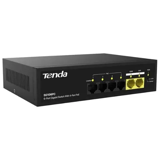 Tenda S106PC 6-Portlu 10/100 Mbps Lite PoE Uplink Switch (4 Port PoE Destekli 55W Toplam Güç) resmi