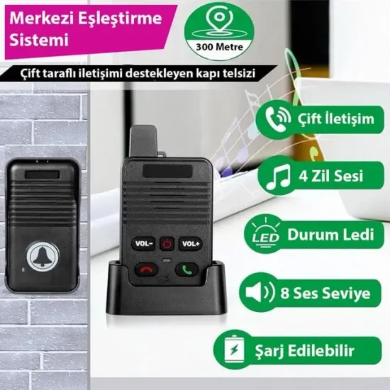 Hello D90 1000mAh Şarjlı Kapalı Devre Telsiz Kapı Zili ve İnterkom Sistemi Kesintisiz Çift Taraflı Sesli İletişim Telsiz resmi