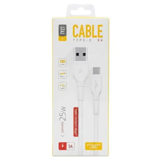 Powerway TY21 3 Amper 25 Watt USB TO Type-C Hızlı Şarj Ve Data Kablosu resmi