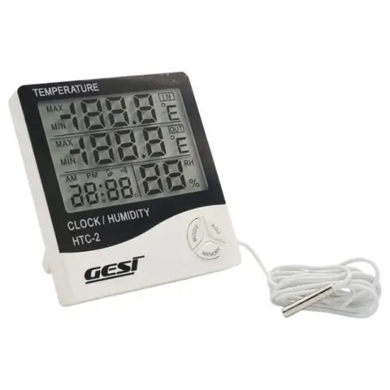 Gesi HTC-2 Dijital Ekranlı Isı ve Nem Ölçer Saat Alarm Dış Mekan Problu Termometre resmi