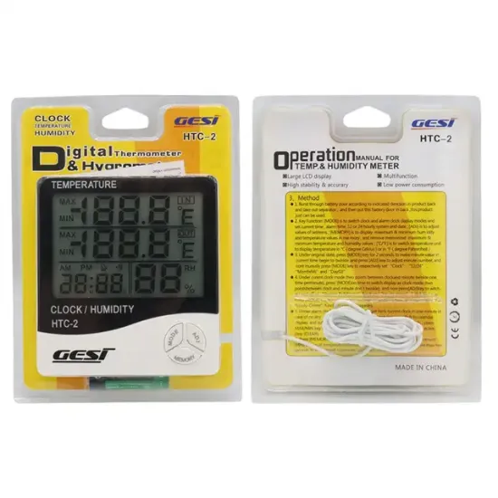 Gesi HTC-2 Dijital Ekranlı Isı ve Nem Ölçer Saat Alarm Dış Mekan Problu Termometre resmi