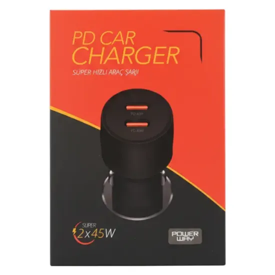 Powerway CC45 PD 2x45W Çift Type-C Çıkışlı Ultra Hızlı Araç Şarjı resmi