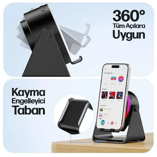 Enkado EKD-S11 5W İndüksiyonlu Bluetooth Hoparlör Ses Yükselten 2000mAh RGB Işıklı Standlı Speaker resmi