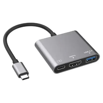 Enkado EKD-TP43 3'ü 1 Arada Type-C Hub Adaptör 4K HDMI USB3.0 ve PD Şarj Destekli Metal Dönüştürücü resmi