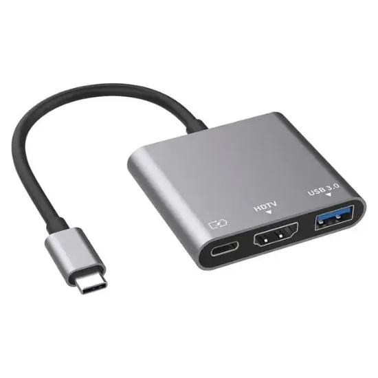 Enkado EKD-TP43 3'ü 1 Arada Type-C Hub Adaptör 4K HDMI USB3.0 ve PD Şarj Destekli Metal Dönüştürücü resmi