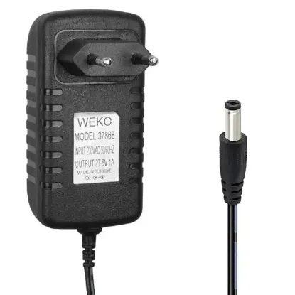 Weko WK-37868 27.6 Volt - 1 Amper 5.5*2.5 Uçlu  Ledli Yerli Üretim Priz Tipi Dikey Süpürge Şarj Adaptörü resmi