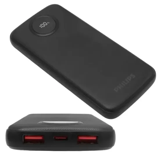 Philips DLP7712CB 10.000mAh PD Hızlı Şarj Dijital Ekranlı Siyah Powerbank resmi