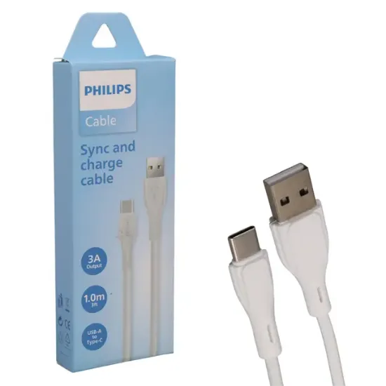 Philips DLC4001AW/70 USB-A to Type-C 3A 1 Metre Beyaz Hızlı Şarj ve Veri Kablosu resmi