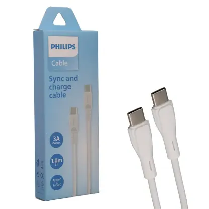 Philips DLC3001CW/70 Type-C to Type-C 3A 1 Metre Beyaz Hızlı Şarj ve Veri Kablosu resmi