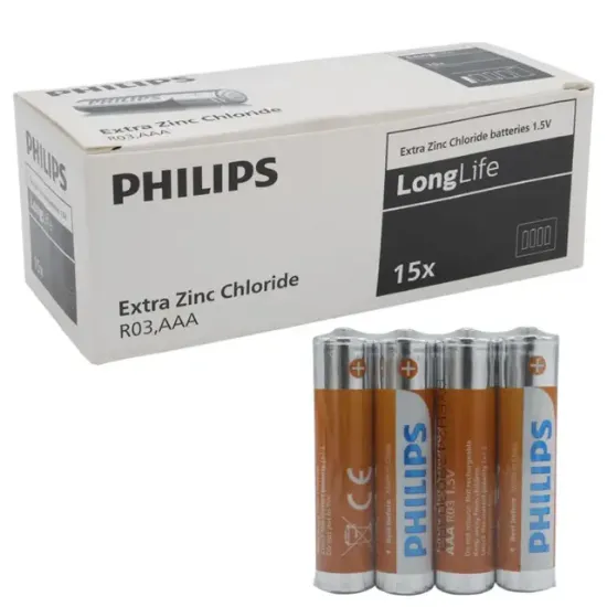 Philips LongLife Extra Zinc-Carbon İnce Kumanda Kalem Pili AAA (60'lı Paket) resmi