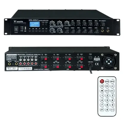 Westa WM-450UT 450W 6 Bölge Kontrollü Profesyonel Mikser Anfi Bluetooth, USB ve Eko Destekli Hat Trafolu Güç Ünitesi resmi