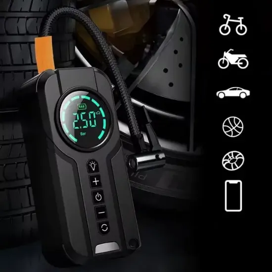 Buwei BW-29879 Powerbank Araç Akü Şarj Lastik Hava Kompresörü Şişirici Taşınabilir Dijital Kablosuz El Feneri resmi