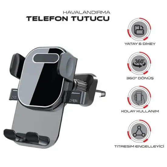 Powerway TT49 Araç İçi Petek Klima İçin Kıskaçlı Destekli Telefon Tutucu resmi