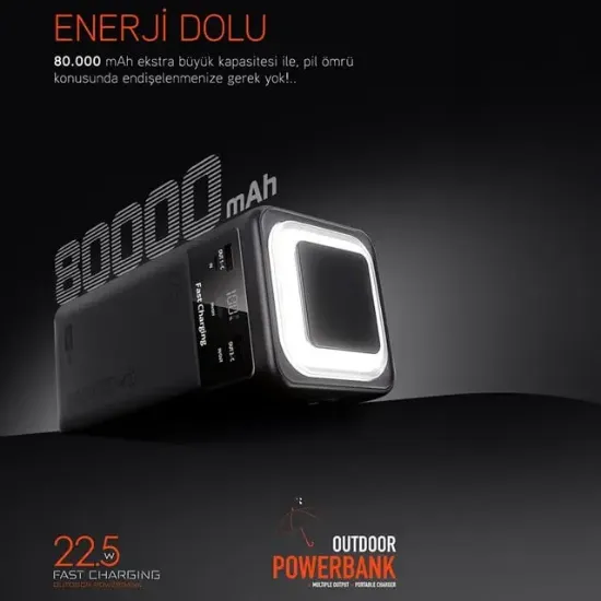 Powerway PD80 80.000mAh 22.5W PD & QC 3.0 Hızlı Şarj Destekli Dijital Göstergeli Powerbank resmi