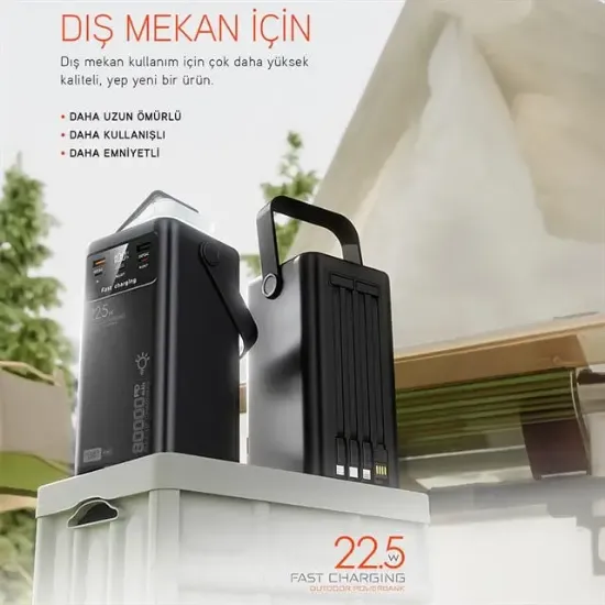 Powerway PD80 80.000mAh 22.5W PD & QC 3.0 Hızlı Şarj Destekli Dijital Göstergeli Powerbank resmi