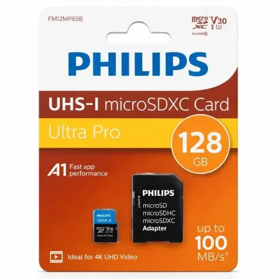 Philips FM12MP65B/00 128GB Class10 UHS-I U3 Adaptörlü Micro SDXC Kart resmi