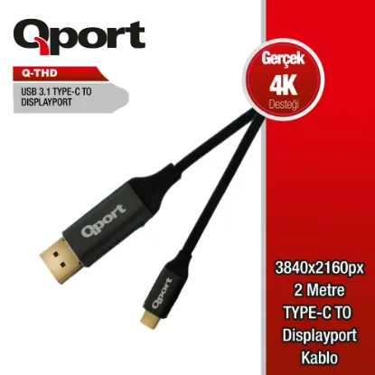 QPORT Q-THD TYPE-C TO DISPLAY PORT 4K 2MT CEVIRICI KABLO resmi