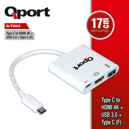 QPORT Q-TH03 TYPE-C TO HDMI/USB3.0/TYPE-C(F) 4K CEVIRICI resmi