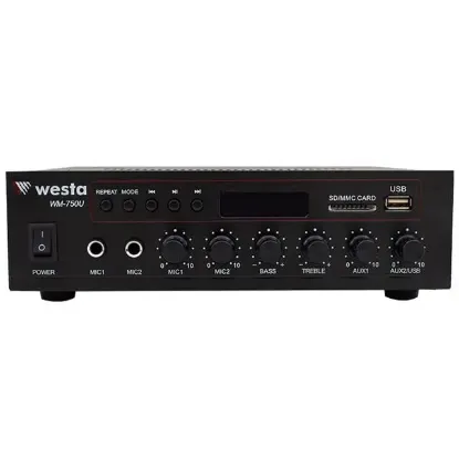 Westa WM-750U 80 Watt 100V-70V Mini 4-16 Ohm USB-SD-Bluetooth 2 Mikrofon Girişli Trafolu Anfi resmi