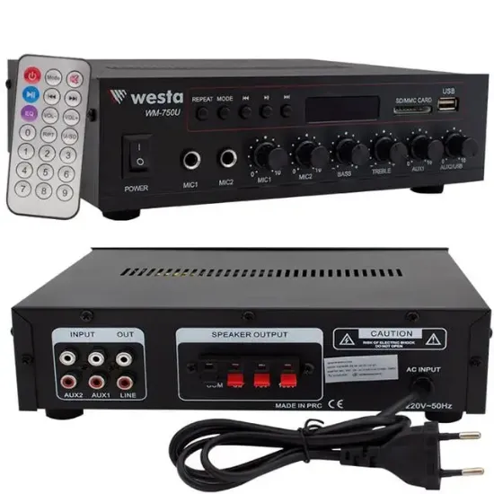 Westa WM-750U 80 Watt 100V-70V Mini 4-16 Ohm USB-SD-Bluetooth 2 Mikrofon Girişli Trafolu Anfi resmi