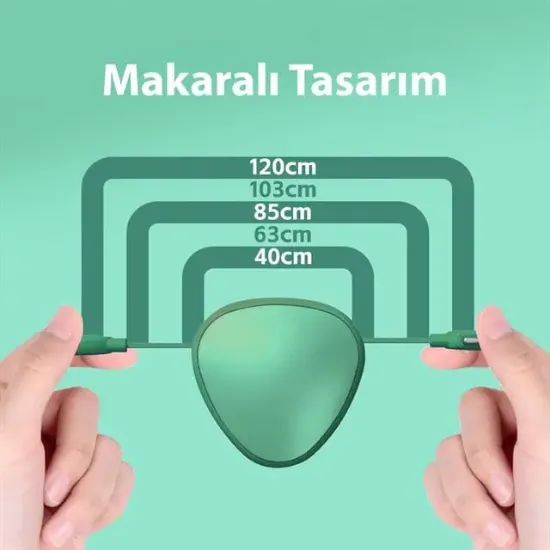 PowerMaster PM-29662 3'ü 1 Arada Cep Boy Makaralı 120cm 5 Kademeli Şarj Kablosu resmi