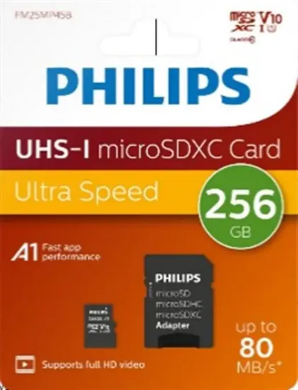 Philips FM25MP45B/00 256GB Class10 UHS-I U1 TF Adaptörlü Micro SDXC Hafıza Kartı resmi