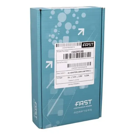 Fast CSADP018 3.25A 65W TYPE-C USB-C Notebook Adaptör 5V/9V/12V/15V/20V DC Universal 100-240V AC resmi