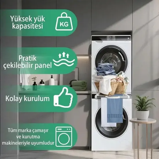 Çamaşır Makinesi ve Kurutucu İstifleme Seti Askılıklı resmi