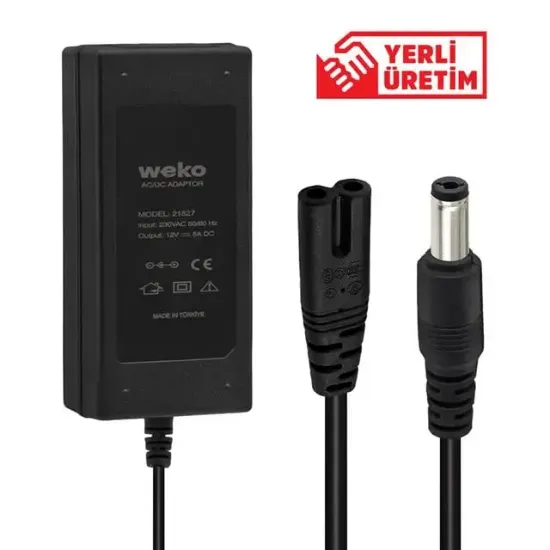 Weko 12 Volt - 5 Amper Plastik Kasa Masaüstü Adaptör 5.5*2.5 Uçlu resmi