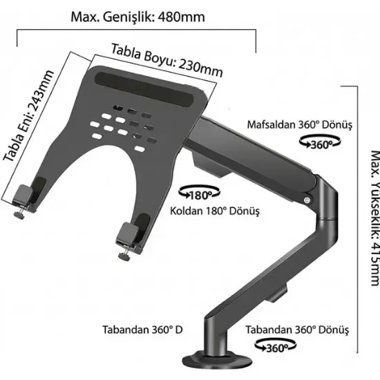 Powermaster PM-27096 Profesyonel Amortisörlü 2'si 1 Arada Laptop ve Monitör Standı resmi