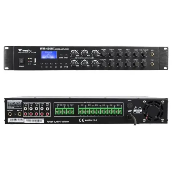 Westa WM-450UT 450W 6 Bölge Kontrollü Profesyonel Mikser Anfi Bluetooth, USB ve Eko Destekli Hat Trafolu Güç Ünitesi resmi