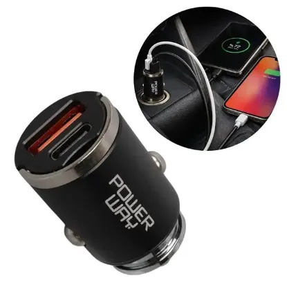 Powerway MiniKit 30W Super PD & QC 4.0 Çift Çıkışlı Hızlı Ultra Kompakt Metal Araç Şarj Cihazı resmi