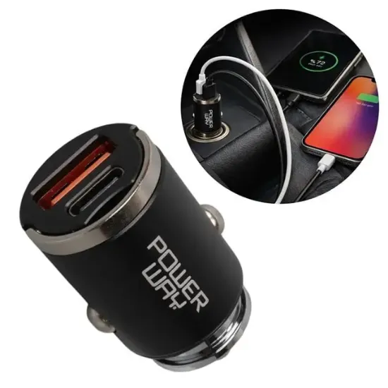 Powerway MiniKit 30W Super PD & QC 4.0 Çift Çıkışlı Hızlı Ultra Kompakt Metal Araç Şarj Cihazı resmi