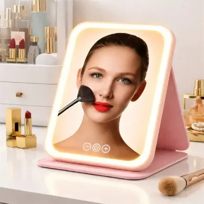 Powermaster PM-27372 Dc 5V Işıklı 3 Renk Modlu Şarjlı Katlanabilir Ledli Küçük Boy     Profesyonel  Makyaj Aynası  resmi