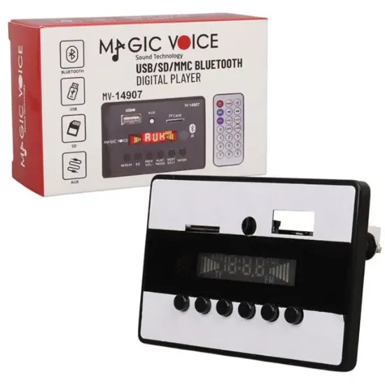 Magicvoice MV-14907 USB-SD-AUX-Bluetooth Kumandalı Ekranlı Oto Teyp Çevirici Dijital Player Board resmi