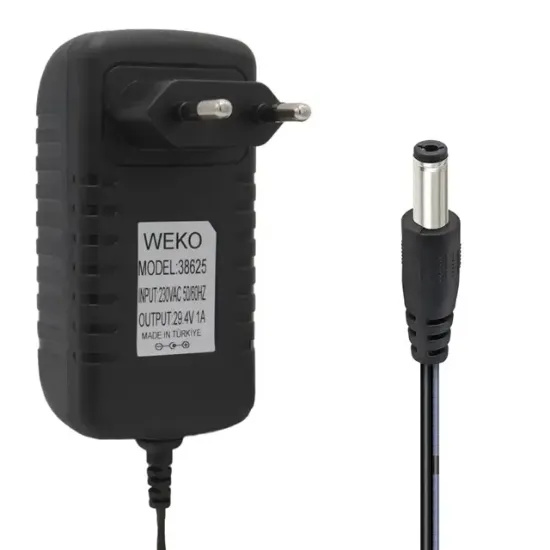 Weko 29.4 Volt - 1 Amper 5.5x2.5mm Uçlu Yerli Üretim Priz Tipi Adaptör 1.2 Metre Uzunluk resmi