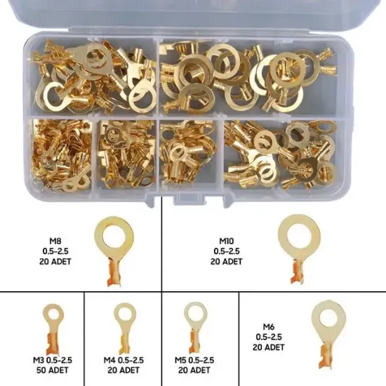 PowerMaster PM-29114 Topraklama Kablo Pabuç Seti 6 Çeşit 150 Parça (M10-M8-M6-M5-M4-M3) resmi