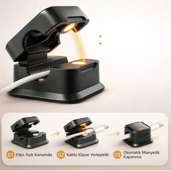 Sunup SN-29135 Manyetik 6'lı Kablo Tutucu Düzenleyici Organizer Klips Siyah  resmi