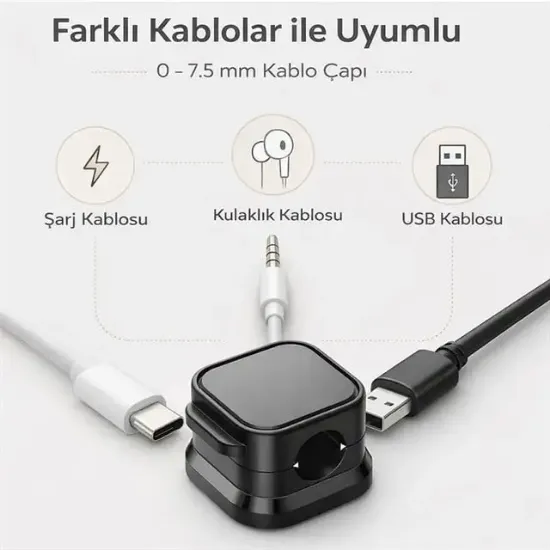 Sunup SN-29135 Manyetik 6'lı Kablo Tutucu Düzenleyici Organizer Klips Siyah  resmi