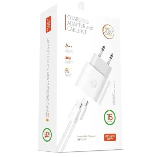 Powerway RXS27 20W Type-C Şarj Adaptörü - Kablo Seti (Apple 15 Pro-Pro Max Uyumlu) resmi