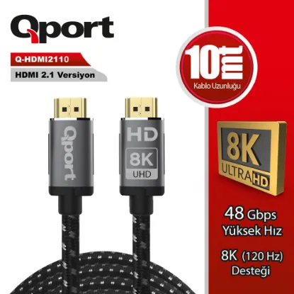 QPORT Q-HDMI2110 ALTIN UCLU 10MT 8K HDMI KABLO resmi