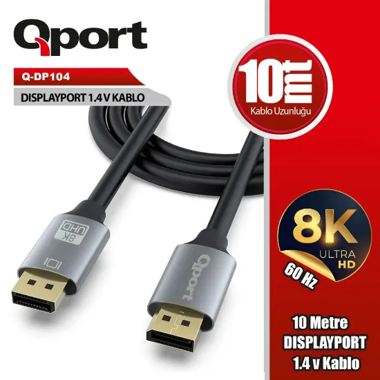 QPORT Q-DP104 DISPLAY PORT 1.4V 10MT KABLO resmi