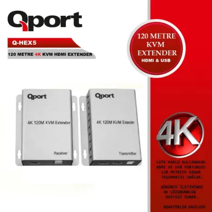 QPORT Q-HEX5 KVM CAT6 120MT 4K HDMI COGALTICI(2LI) resmi