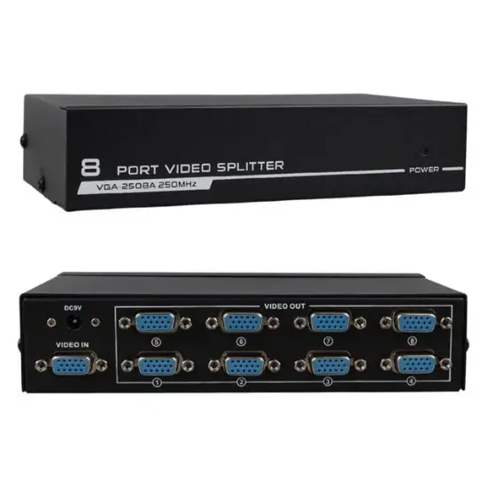 PowerMaster PM-2553 8 Port VGA Dağıtıcı Çoğaltıcı Splitter 9 Volt Adaptörlü 1920X1440 250Mhz resmi
