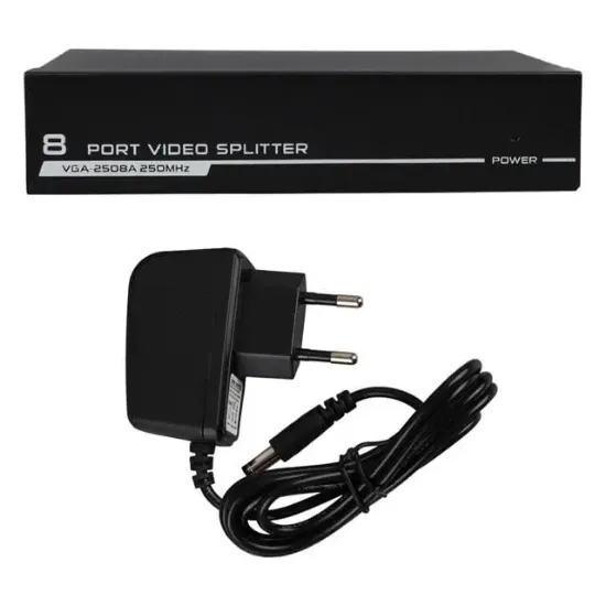 PowerMaster PM-2553 8 Port VGA Dağıtıcı Çoğaltıcı Splitter 9 Volt Adaptörlü 1920X1440 250Mhz resmi