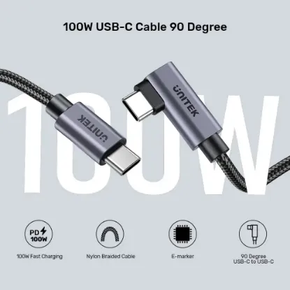 UNITEK 90D USB-C SARJ KABLO 5M 100W (C14123BK-5M) resmi