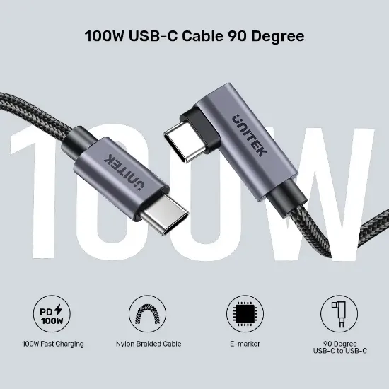 UNITEK 90D USB-C SARJ KABLO 5M 100W (C14123BK-5M) resmi