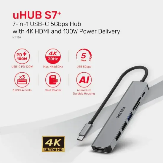 UNITEK USB-C 7in1 UNIVERSAL DOCK STATION (H1118A) resmi