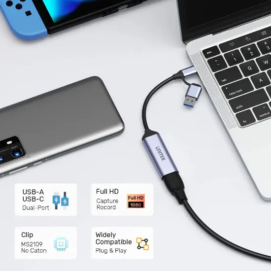 UNITEK 4K VIDEO CAPTURE HDMI TO USB-C/A (V1167A) resmi